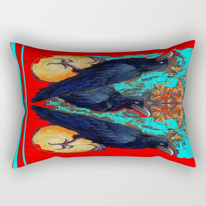 Crow Ravens Family Red Southwest Style Abstract Rectangular Pillow