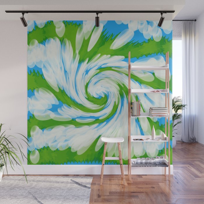 Groovy Green Blue Swirl Wall Mural