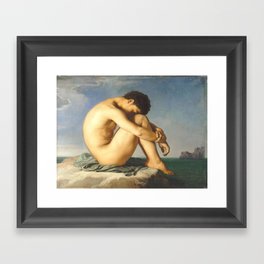 Study Flandrin - Nude Male Seated Framed Art Print