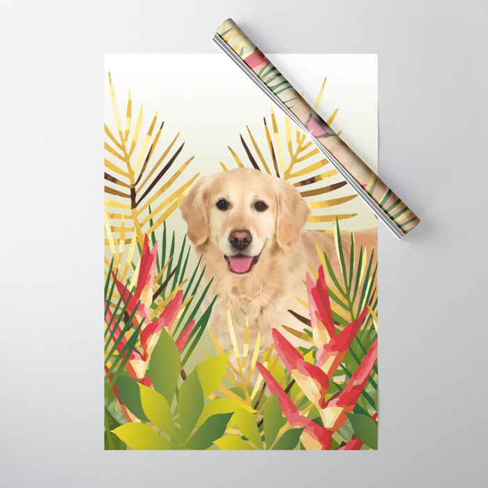 Golden Retriever Dog Garden Wrapping Paper By Move Art