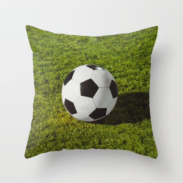 football in Station on green grass - Illustration Throw Pillow