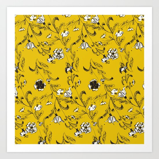 Yellow Floral Pattern Art Print