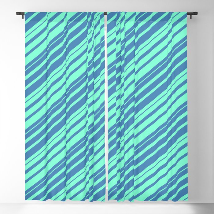 Blue & Aquamarine Colored Striped/Lined Pattern Blackout Curtain