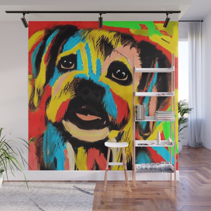 Dog Head Graphic Multicolored Wall Mural