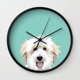 Golden Doodle pet portrait art print and dog gifts Wall Clock