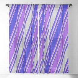 [ Thumbnail: Grey, Blue & Purple Colored Stripes Pattern Sheer Curtain ]