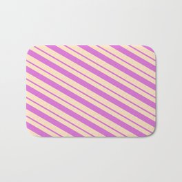 [ Thumbnail: Orchid & Bisque Colored Lines Pattern Bath Mat ]