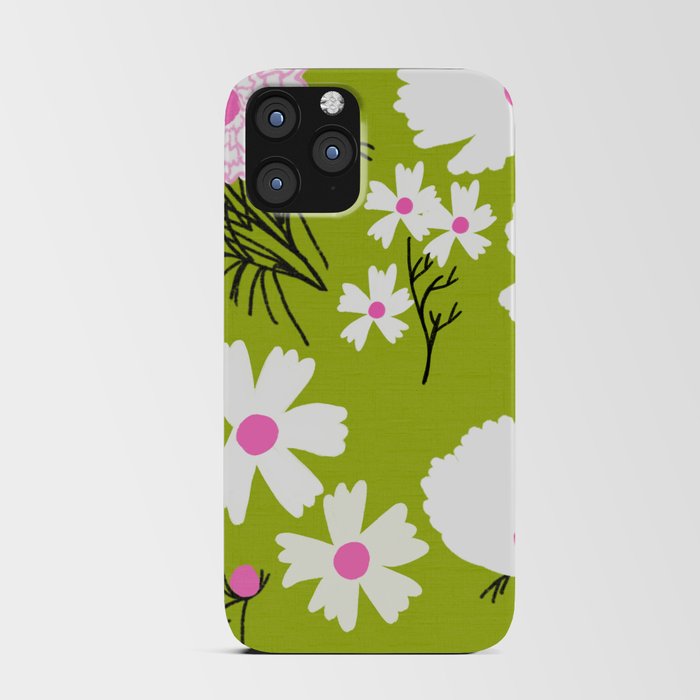 Retro Modern Spring Flowers On Green iPhone Card Case