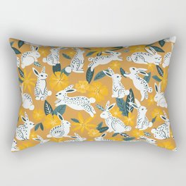 Bunnies & Blooms - Ochre & Teal Palette Rectangular Pillow