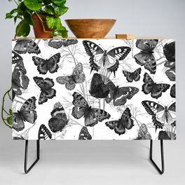 Shabby vintage black white floral butterflies Credenza