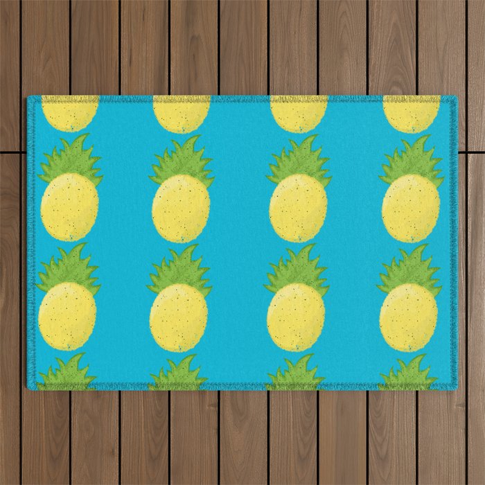 Tropical Pineapple Party - sunny blue Outdoor Rug