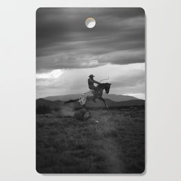 Black and White Cowboy Being Bucked Off Cutting Board