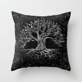 Tree of Life Drawing Black and White Throw Pillow