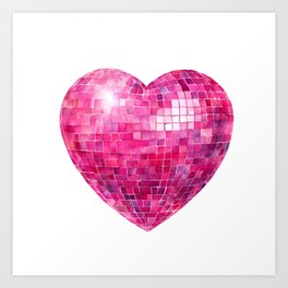 Pink Heart Discoball Art Print
