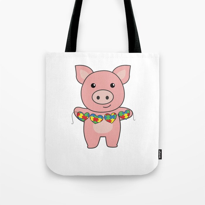 Autism Awareness Month Puzzel Heart Pig Tote Bag
