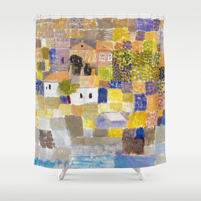 Sicilian Mediterranean Seaside Modern Landscape by Paul Klee Shower Curtain