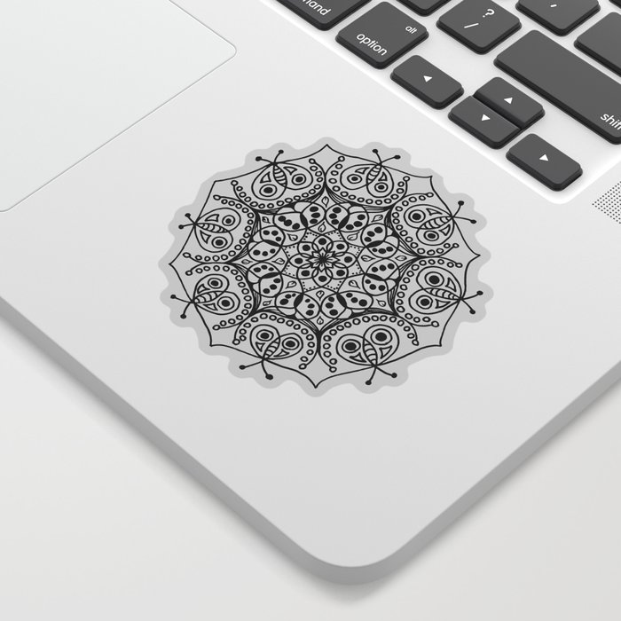 Bugs and Butterfly Zen Mandala black and white Sticker