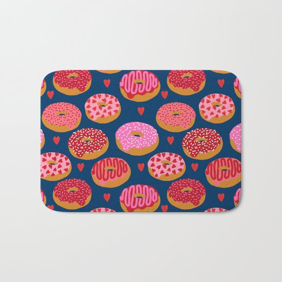 Pink and Red donuts hearts love valentines day cute gifts for foodie Bath Mat