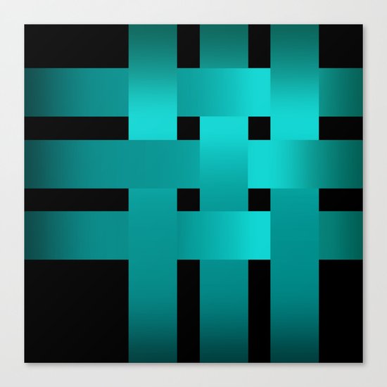Abstraction .Weave turquoise satin ribbons . Patchwork . Canvas Print