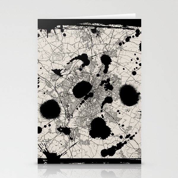 England, Leicester - Artistic Map - Black and White Stationery Cards