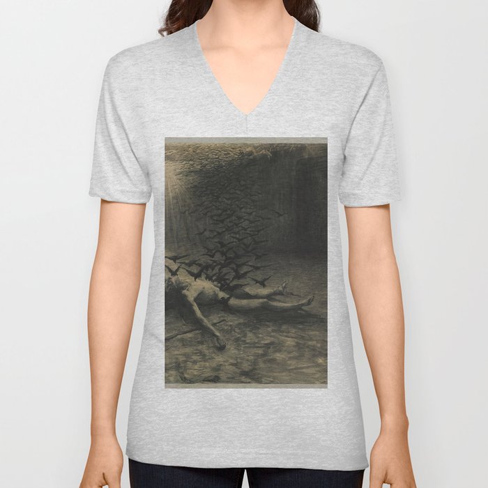 Jean Delville Painting Melancholia Crows V Neck T Shirt