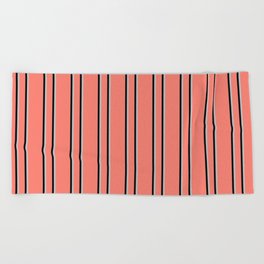 [ Thumbnail: Salmon, Grey & Black Colored Lines/Stripes Pattern Beach Towel ]