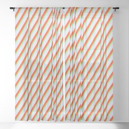 [ Thumbnail: Light Green, Lavender & Red Colored Stripes/Lines Pattern Sheer Curtain ]