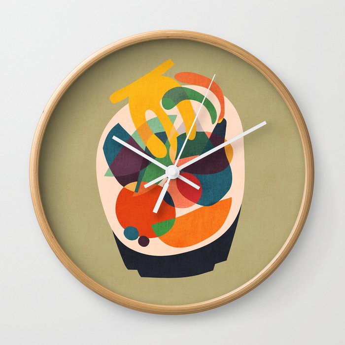Fruits in wooden bowl Wall Clock