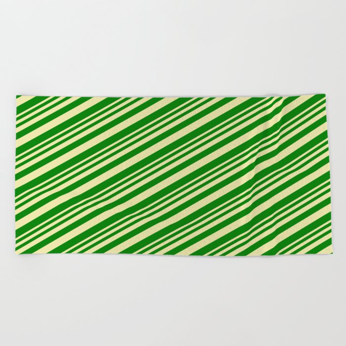 Pale Goldenrod & Green Colored Stripes/Lines Pattern Beach Towel