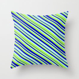 [ Thumbnail: Turquoise, Light Green, and Blue Colored Stripes Pattern Throw Pillow ]