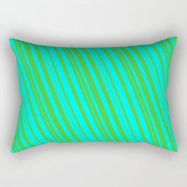 [ Thumbnail: Cyan & Lime Green Colored Lined Pattern Rectangular Pillow ]