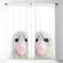 Baby Seal Blowing Bubble Gum, Pink Nursery, Baby Animals Art Print by Synplus Blackout Curtain