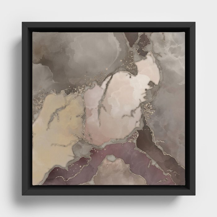 Taupe palette ink and gold abstract Framed Canvas