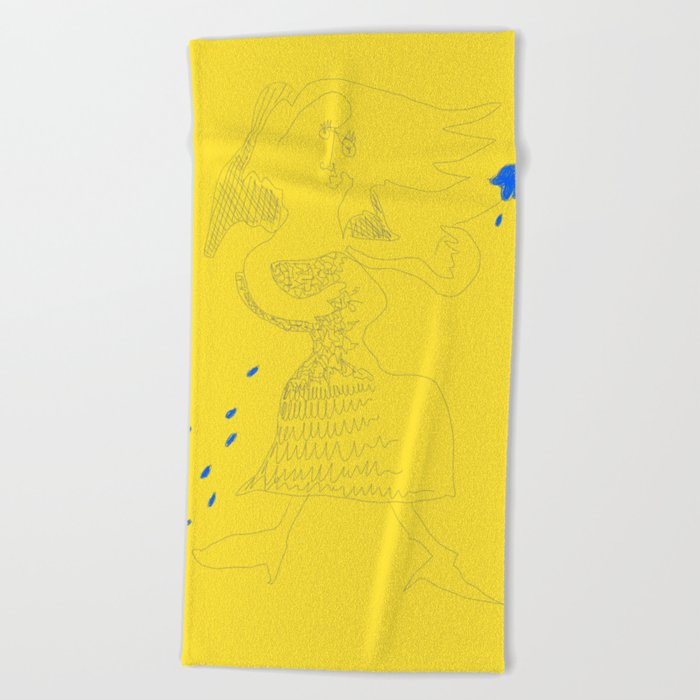 The Bride with Blue Flower (Yellow) Beach Towel