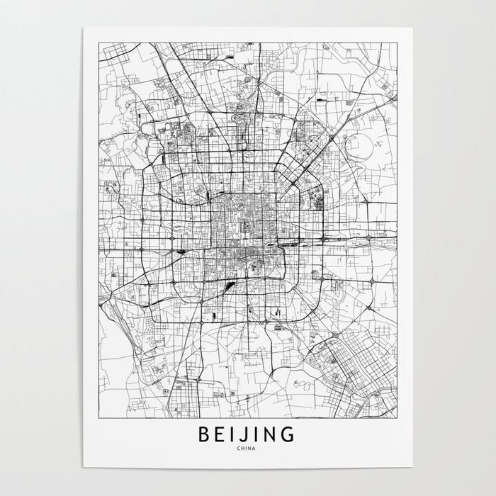 Beijing White Map Poster