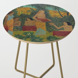 Libations, tropical mythical forest with five nude female figures floral landscape painting by Paul Serusier Side Table
