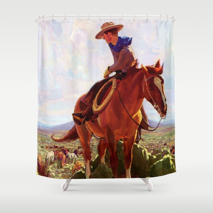 “Horse Herder” by W Herbert Dunton Shower Curtain