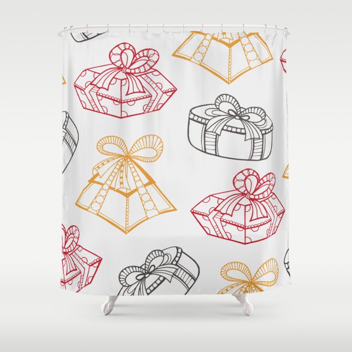 Christmas Pattern Drawing Colorful Gifts Bow Shower Curtain