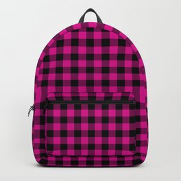 Shocking Hot Pink Valentine Pink and Black Buffalo Check Plaid Backpack
