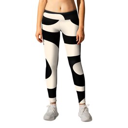 Mid Century Modern Piquet Abstract Pattern in Black and Almond Cream Leggings