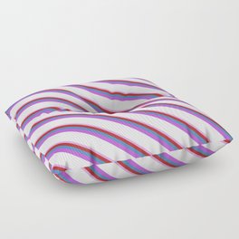 [ Thumbnail: Eye-catching Plum, Red, Blue, Orchid, and White Colored Stripes/Lines Pattern Floor Pillow ]