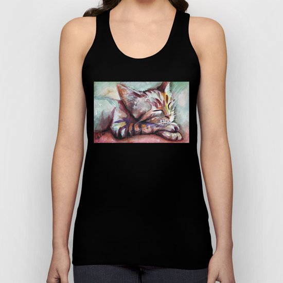 Sleeping Kitten Watercolor Cat Whimsical Cats Unisex Tank Top