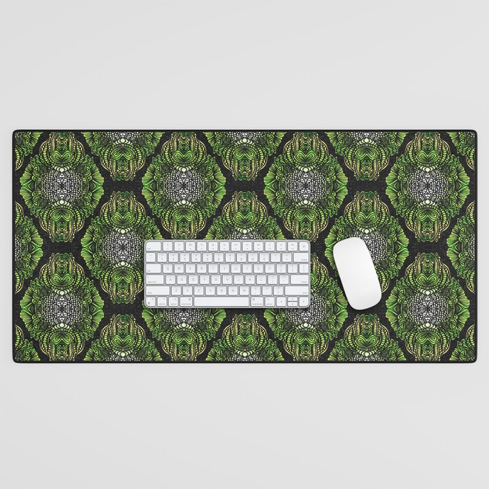 Boho Doodle Diamond Pattern Lime Green Desk Mat