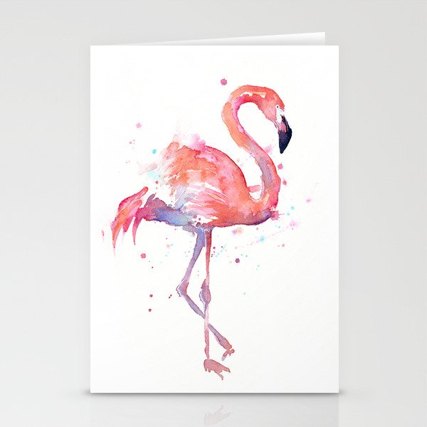 Pink Flamingo Watercolor Tropical Animals Bird Stationery Cards