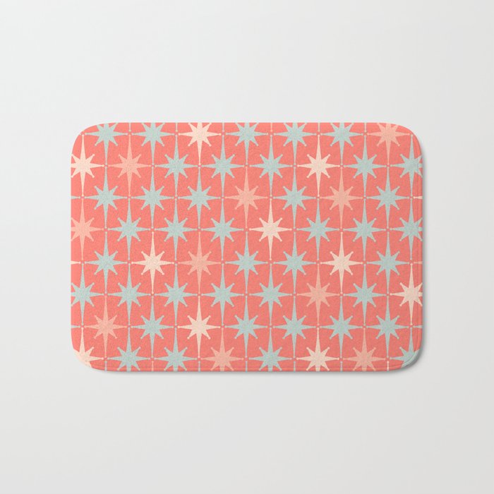 Midcentury Modern Atomic Starburst Pattern in Blush Aqua Coral Pink Bath Mat