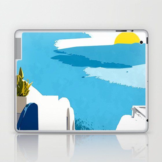 Santorini Morning | Greece Tropical Exotic Travel | White Buildings Architecture Laptop & iPad Skin