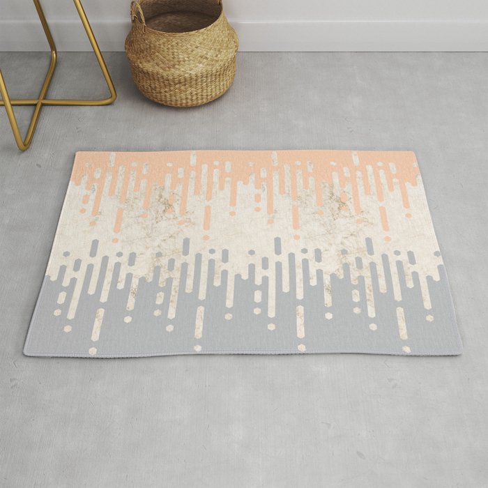 Marble and Geometric Diamond Drips, in Grey and Peach Rug