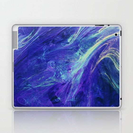 Blue Liquid Splash Neon Swirl Abstract Artwork Laptop & iPad Skin