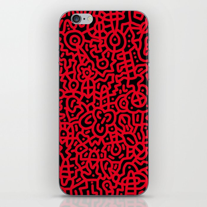 Candy Apple Red on Black Doodles iPhone Skin