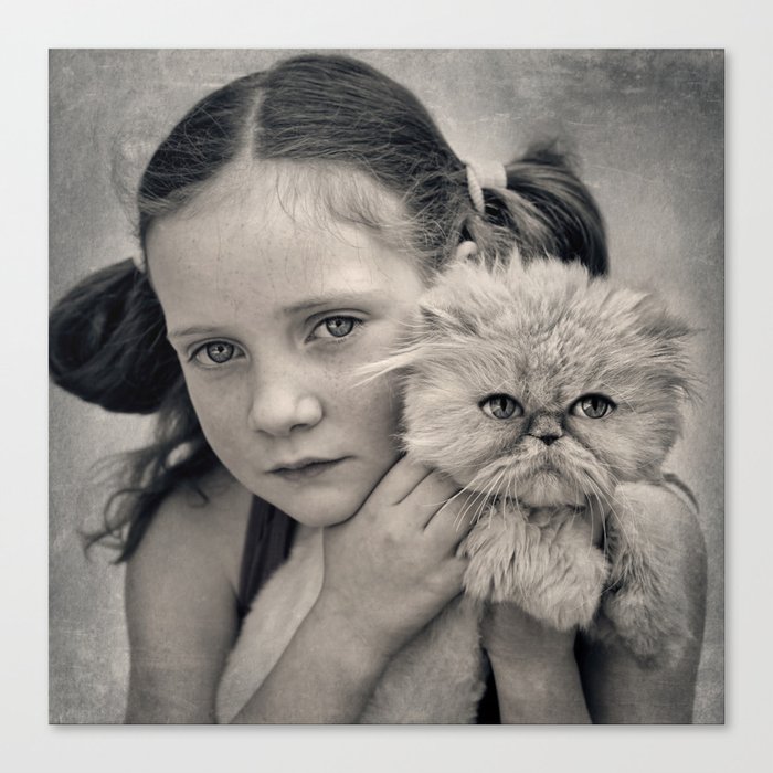 A Girl and her Cat Canvas Print